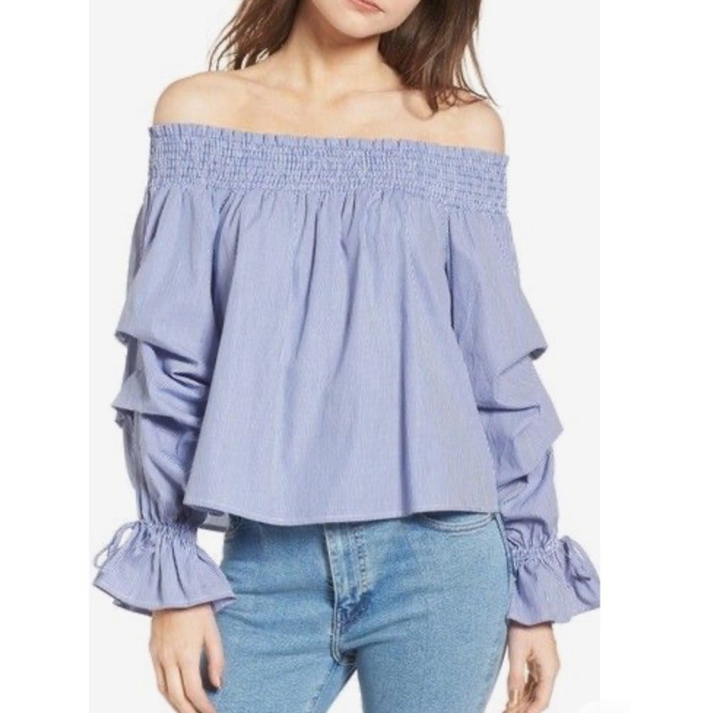NWT Rebecca Minkoff Blouse Top XXS Smocked Ruffle Pinstripe 100% Cotton Romantic